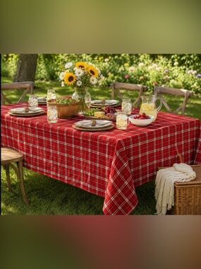 Red Plaid Tablecloth 52 x 70” New Unused